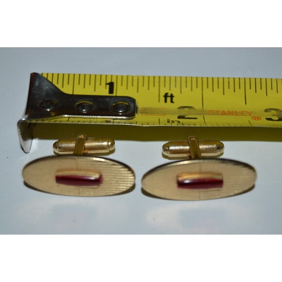 Vintage Cuff Links High End Mid Century Oval Golden Red Stone Classic RARE - Picture 5 of 5